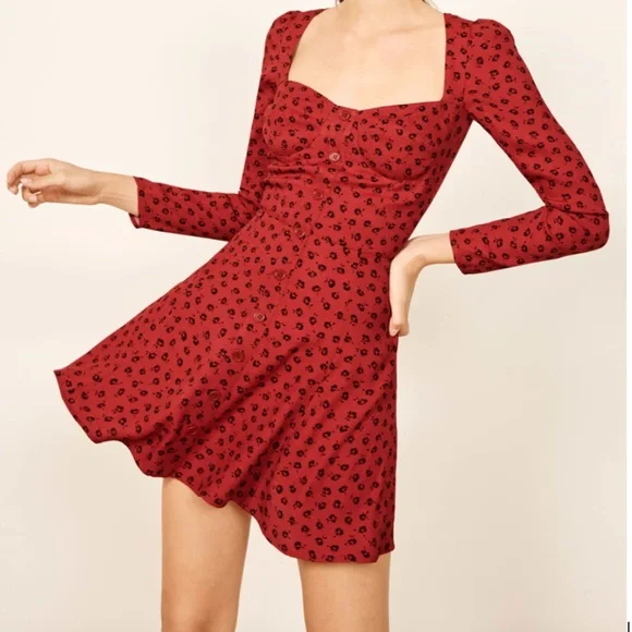 reformation red floral mini dress Floral Print Mini Dress